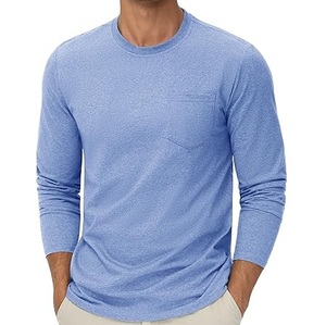 Camiseta de Manga Larga para Hombre, Cuello Redondo, con Bolsillo en el Pecho, Color Sólido, Impresión de Logotipo Personalizado, Estilo Urbano, Corte Regular, Transpirable - Product Image 1