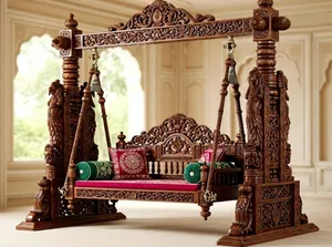 Burma Wood Dual Pole Hand Carved Jhula Design Handcrafted Indian Teak Wood <b>Swing</b> Elegant Traditional Design At Wholesale Prices - Product Image 2