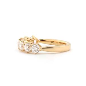 Anillo de Oro Amarillo Sólido de 14K con Diamantes Cultivados en Laboratorio de Corte Europeo Antiguo de 3.5mm, Estilo Vintage de Lujo con 7 Piedras de Media Eternidad para Boda - Product Image 6