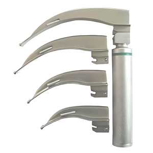 Ensemble de laryngoscopes à fibres optiques Macintosh avec 4 lames courbées en acier inoxydable, certifié CE et ISO, OEM ODM, pour intubation ORL - Product Image 1