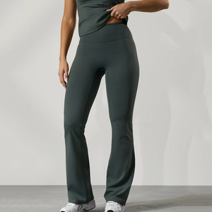Pantalon de yoga évasé taille haute avec dos en V et taille élastique à séchage rapide, vêtement athleisure - Product Image 1