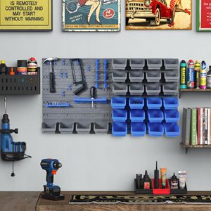 44-Piece <b>Pegboard</b> Organizer Kit Wall Mounted Tool Storage Rack with Blue Bins and <b>Hooks</b> - Product Image 1