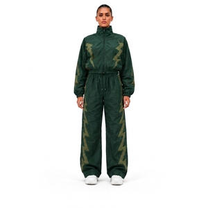 Nylon Black Sports Tracksuit <b>Set</b> with Matching Jacket and Track Pants for Athletic Training Fitness Running and Workout Wear - Product Image 1