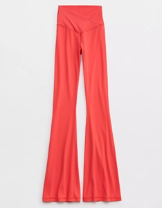 Pantalon de sport tricoté respirant à taille haute, évasé, effet ventre plat, écologique, avec logo à la taille, pour le yoga et l'entraînement - Product Image 2