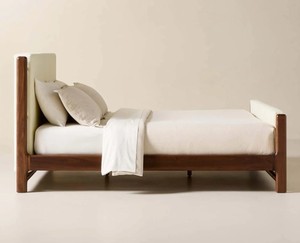 Modern Teak Wood <b>King</b> <b>Bed</b> Frame Solid Wood Upholstered Quilted <b>Headboard</b> and Footboard Soft <b>Bed</b> Design Style - Product Image 4