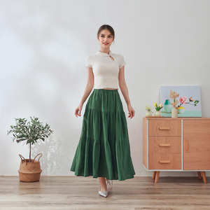 Falda Maxi de Muselina de Algodón en Capas para Verano, Cintura Elástica, Línea A, Larga, de Doble Gasa, con Volantes, Tallas Grandes, Faldas Personalizadas - Product Image 3