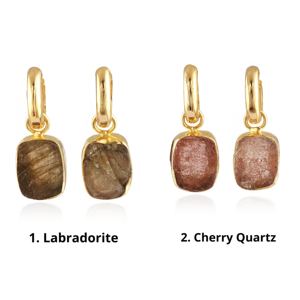 ต่างหูพลอยลาบราดอไรต์ทรงหนา หลายสีธรรมชาติ ทำด้วยมือ ชุบทอง 18k เครื่องประดับแฟชั่น ต่างหูห่วงมินิมอล - Product Image 2