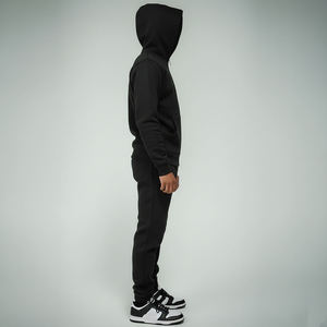 Boys Black Hooded Tracksuit Set Full Zip <b>Sweatshirt</b> Joggers Casual Autumn Wear 100 Cotton Breathable Regular Fit Solid Color - Product Image 3