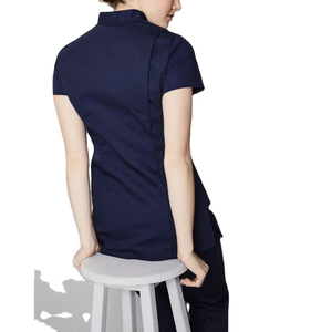 Women Navy <b>Blue</b> <b>Scrub</b> Top Short Sleeve V-Neck Hospital Uniform Cotton Polyester Woven Fabric - Product Image 4