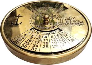 Vintage Brass <b>Perpetual</b> <b>Calendar</b> Paper Weight with Wooden Box Maritime Nautical Desk Decor Collectible Gift - Product Image 3