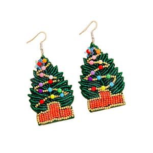 Pendientes colgantes verdes de Navidad, recién llegados, cuentas hechas a mano transfronterizas, oro, moda creativa para fiestas, estilo cristiano - Product Image 1