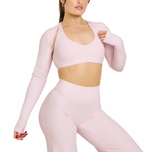 Ropa Deportiva para Mujer, Camiseta de Yoga sin Costuras de Color Sólido, Manga Larga, Top Corto para Entrenamiento, Secado Rápido, Transpirable, Conjuntos de Yoga - Product Image 2