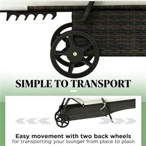 Sedia a Sdraio in Rattan Crema per Esterni con Schienale per Uso in Cortile - Product Image 4