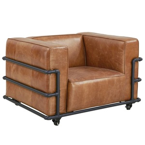 Modern Ergonomic Foam-Filled Living Room Single Seater Tan Brown Leather <b>Sofa</b> with Casters - Product Image 3