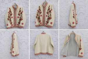Chaqueta SUZANI de Terciopelo Bordado para Mujer, Cuello Redondo Floral, Hecha a Mano, Estilo Boho Étnico, Otoño, Largo Regular, Manga Larga, Tejida - Product Image 2