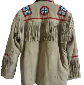 Chaqueta de Cuero de Gamuza Vintage para Hombre, Diseño de Águila, Cuentas Trenzadas, Estilo Vaquero Occidental - Product Image 2