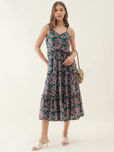 Vestido Maxi Estampado Floral Verde de Diseñador, Ideal para Oficina, Estilo Casual de Negocios, Disponible a un Precio Accesible - Product Image 3