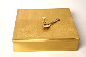 Square Brass <b>Masala</b> <b>Box</b> 9 Containers Handle Spoon | Portable Luxury Indian Spice Storage <b>Box</b> Engraved Lid Dining Home Outdoor - Product Image 2