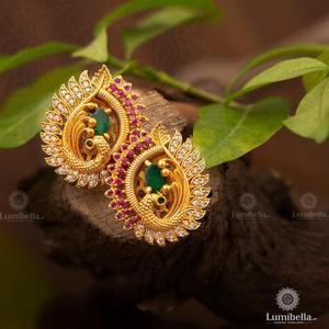 18K Gold Plated Brass Stud <b>Earrings</b> with Zircon <b>Pearl</b> <b>Diamond</b> Accents - Product Image 3