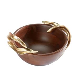 Tazón para servir de frutas y nueces con acentos de diseño de hoja de Metal dorado de calidad de lujo para uso doméstico y hotelero - Product Image 1