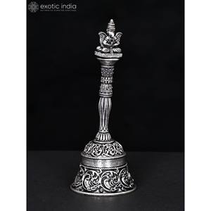 กระดิ่งทองเหลืองดีไซน์หรู4นิ้วพร้อมแผ่นชุบเงินสำหรับบ้านและวิหารผลิตในอินเดีย - Product Image 3