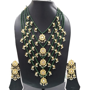 Indian Stylish Layered Pearl Rani Haar Long Kundan Necklace Zircon Alloy Jewellery Set Wedding Engagement Party Gift Hiphop Gold - Product Image 1