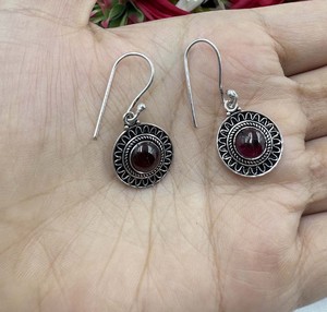 Hot Selling <b>Garnet</b> Gold Plated <b>Earring</b> Handmade Brass Round Gemstone <b>Earring</b> Fashion Statement Jewelry For Women - Product Image 5