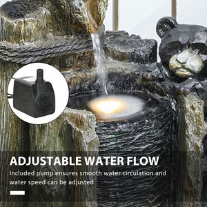 Fontana a Cascata da Esterno da 58 cm con Luci LED, Pompa e 3 Livelli, Orsi in Resina su Tronco, Elegante Fontana a Cascata da Esterno da 58 cm - Product Image 5