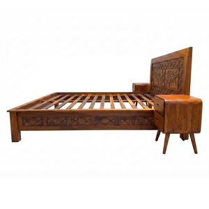 Lit en teck massif traditionnel javanais, tête de lit sculptée à la main de qualité supérieure, pour hôtel, villa, vente en gros - Product Image 4