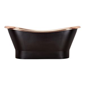 Baignoire autoportante moderne antique noir mat avec rebord en cuivre poli, baignoire ovale moderne pour hôtel, villa, complexe hôtelier - Product Image 4