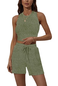 Summer New Women's Short Sleeve Round Neck Crop and Shorts Sets Casual wear Embroidery Simple Style 2 Piece Set 2026 - Product Image 5
