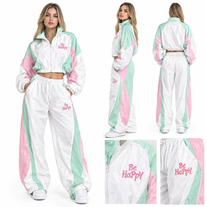 Custom Logo Street Style <b>Women</b> Windbreaker Crop <b>Jacket</b> Baggy Pants Set <b>Lightweight</b> Oversized Printed Nylon Tracksuit - Product Image 5