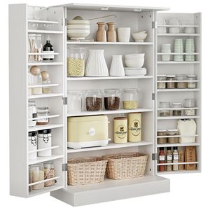41\" Modern Freestanding Storage Cabinet White <b>Kitchen</b> <b>Pantry</b> Double Doors Adjustable Shelves for Living Room-Made Metal Plywood - Product Image 1