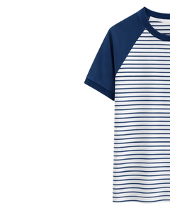 T-shirt Raglan Rayé Bleu Marine et Blanc Personnalisé pour Homme, en Coton, Décontracté, Été, Manches Contrastantes, Col Rond, Fabricant Fournisseur OEM - Product Image 3