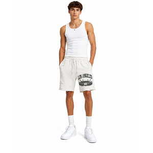 Shorts de sport décontractés pour hommes en coton 100% écologique, respirants, séchage rapide, avec cordon de serrage, effet vieilli - Grande Vente - Product Image 1