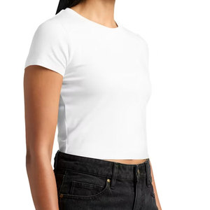 Women <b>White</b> Cropped T-<b>Shirt</b> Short Sleeve Crew Neck <b>Slim</b> <b>Fit</b> Plain Jersey Cotton Casual Summer Crop Top for T <b>Shirts</b> - Product Image 3
