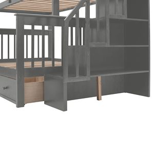 Gray Twin Over Full Bunk Bed with <b>Drawer</b> <b>Storage</b> Guard Rail for Adult Bedroom Dorm LP00021 <b>Old</b> SKU - Product Image 5