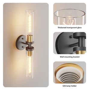 Set Moderno di Due Applique da Parete Nere e Oro, Illuminazione per Bagno con Vetro Trasparente, Elegante Decorazione Murale - Product Image 5
