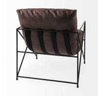 Fauteuil de salon moderne avec structure en métal et coussin marron, design minimaliste, fauteuil de détente pour la maison