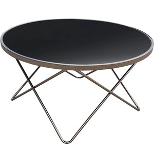 Table basse ronde moderne de design italien avec plateau en verre trempé noir et structure en métal pour le mobilier de salon - Product Image 4