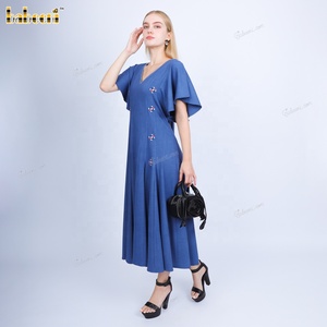 Babeeni Lady Eco-Friendly Breathable Embroidery V Collar Short Sleeve Straight Silhouette Purple <b>Linen</b> <b>Maxi</b> <b>Dress</b> Set Natural - Product Image 4