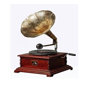 Gramófono Cuadrado de Madera Marrón en Oferta, con Bocina y Acabado Dorado, Funcional, Decoración Musical para el Hogar - Product Image 6