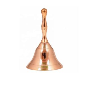 Campana de mano de cobre pulido, campana de servicio portátil, campana de llamada de metal vintage, campana de cena - Product Image 1