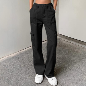 Women Wide Leg Cargo <b>Pants</b> High Waist Drawstring Loose Fit Casual Joggers Solid Streetwear Sweatpants Female <b>Hippie</b> Trousers - Product Image 1
