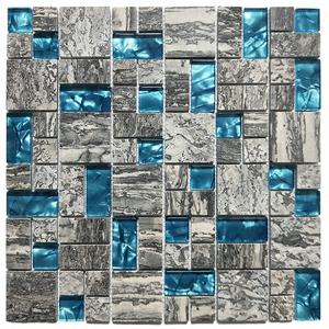 Nouvelle conception de mosaïque murale intérieure en marbre gris à texture ondulée européenne, mosaïque en métal bleu marine - Product Image 1