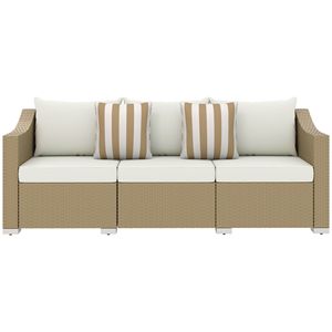 Divano da Esterno in Rattan PE Bianco Crema a 3 Posti con Cuscini e 2 Cuscini Decorativi, Arredamento da Giardino - Product Image 1