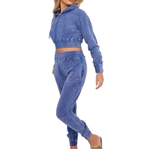 Ensemble 2 pièces survêtement décontracté délavé à l'acide pour femme, confortable, avec logo personnalisé, vente en gros 2026 - Product Image 5