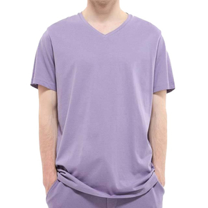 T-shirts pour hommes personnalisés avec logo, été, séchage rapide, col en V, coupe classique, légers, décontractés, manches courtes, couleur unie, 100% coton - Product Image 1