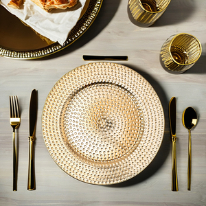 Proveedor al por mayor, vajilla pulida para hotel, plato cargador decorativo para servir frutas, diseño martillado, centro de mesa de boda - Product Image 3