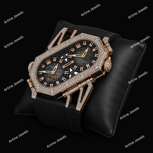 Rose Gold Dual Dial Skeleton Diamond <b>Watch</b> <b>Black</b> Strap Sparkling Luxury Timepiece Bold Modern Fashion Gift For Men Daily Wear - Product Image 3
